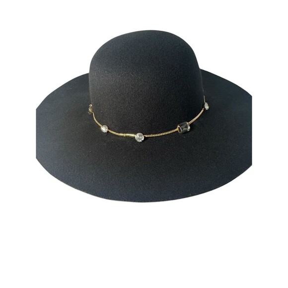 Juicy Couture Black Wide Brim Floppy Hat Bejeweled w/ Gold Chains Fast Shipping - Picture 12 of 16